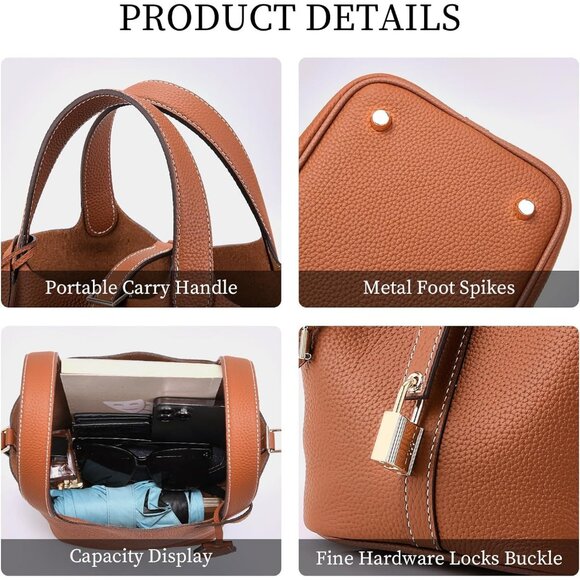 ⚡Women 01Brown Trendy Genuine Leather Imported Bucket Bag Tote Top Handle Purses - Picture 5 of 7